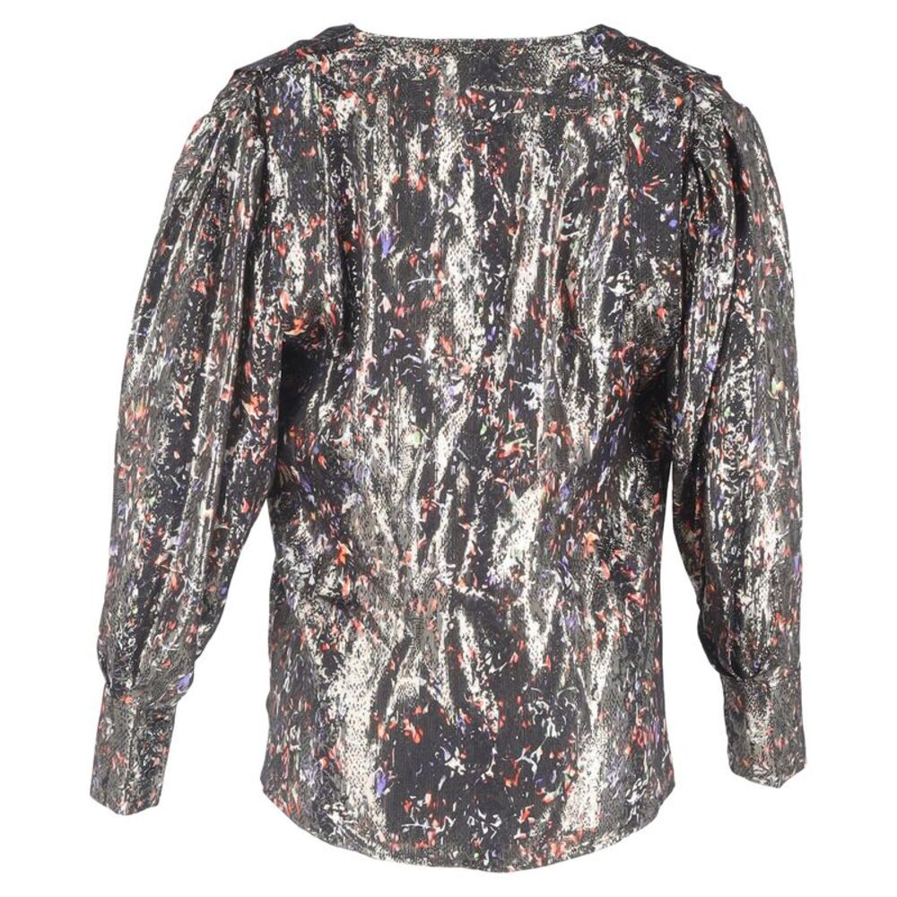 Iro Milana Wrap Printed Blouse in Silver Silk